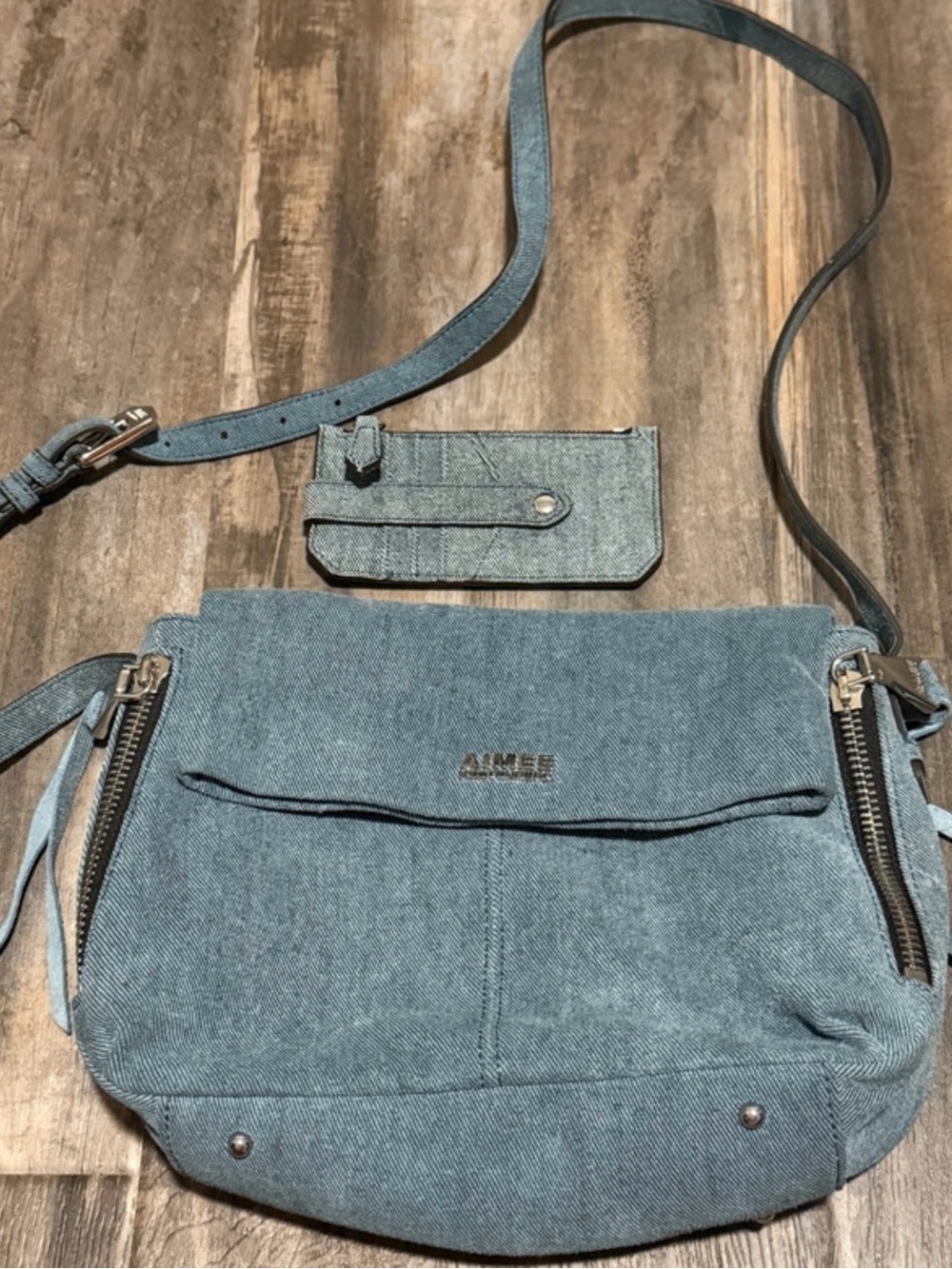 Aimee Kestenberg Bali Leather denim blue crossbody bag with card sleeve